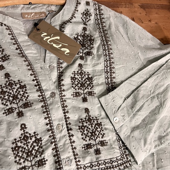 Boho Embroidered Flowy Tunic Top Size XXL Embellish 100% Cotton Blouse UTSA - Picture 10 of 14